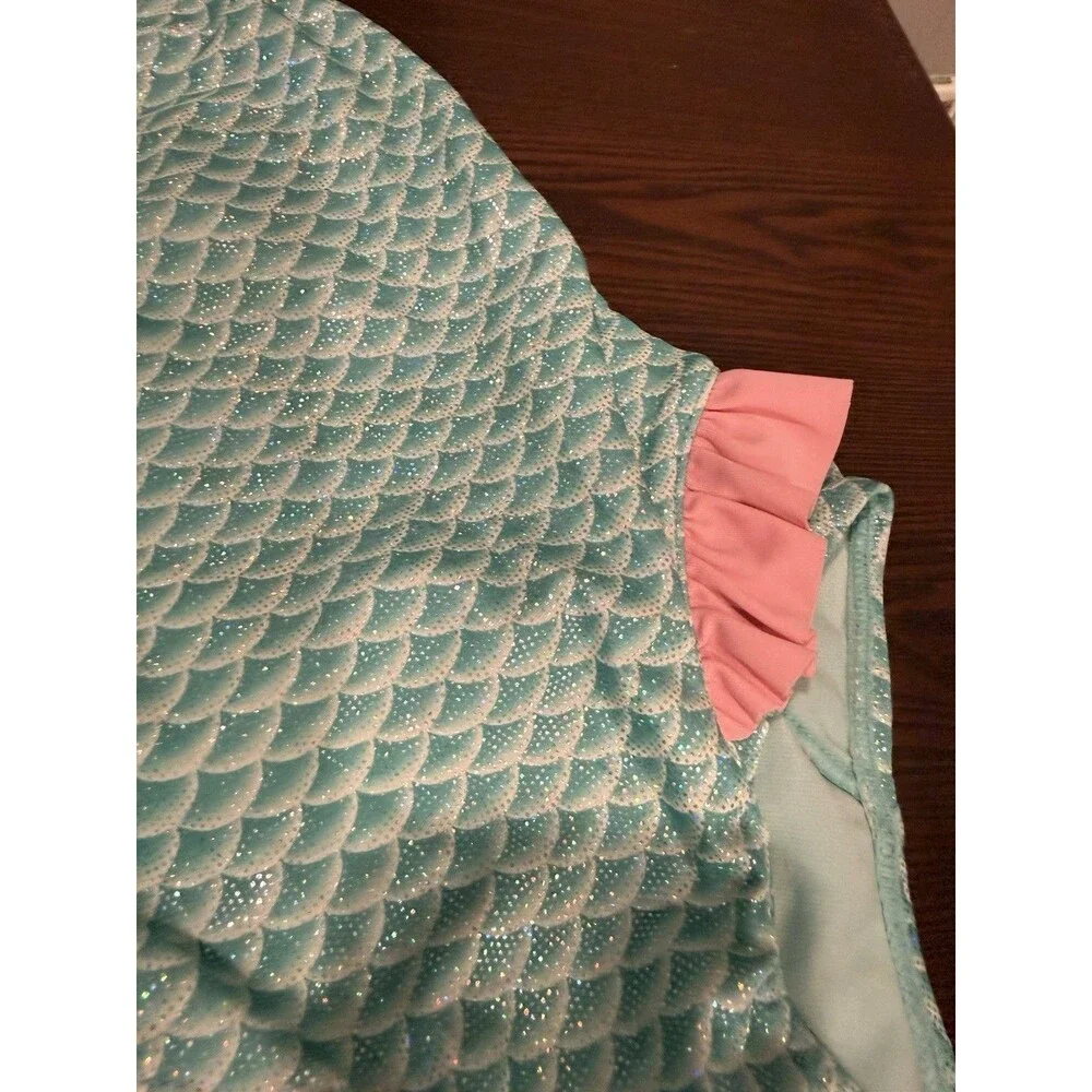 Sweet Pineapple Mermaid Scale One-Piece Swim Size 4 Blue & Pink Ruffled Bow